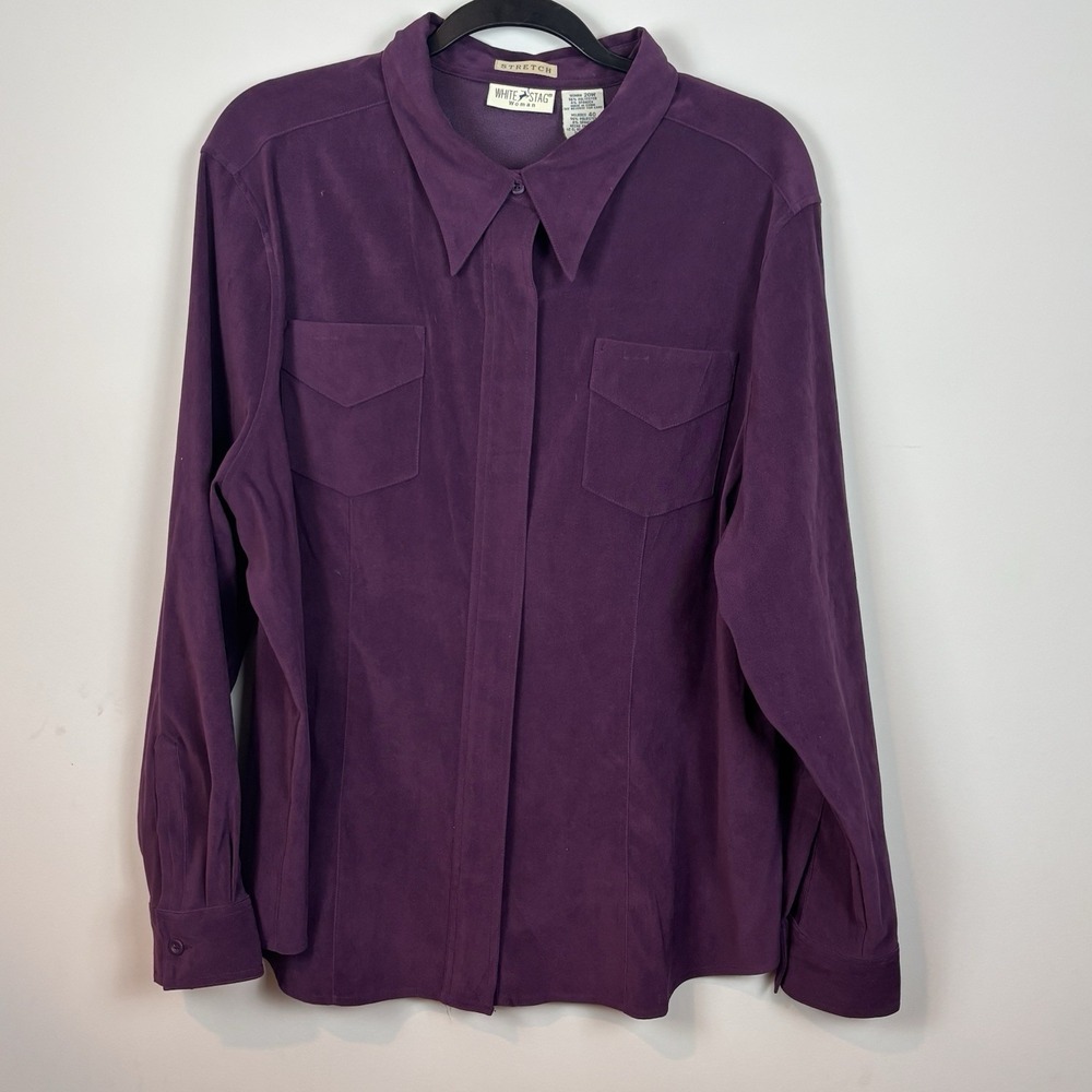 White Stag Purple Suede Button Front Women's Blouse Size 20W‎ Workwear Classic